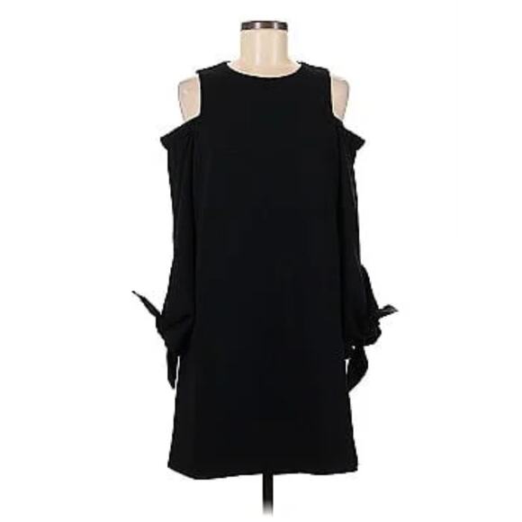 Tibi Women's Tie Sleeve Cold Shoulder Crepe Mini Dress Crew Neck Black Size 8 - Picture 5 of 16